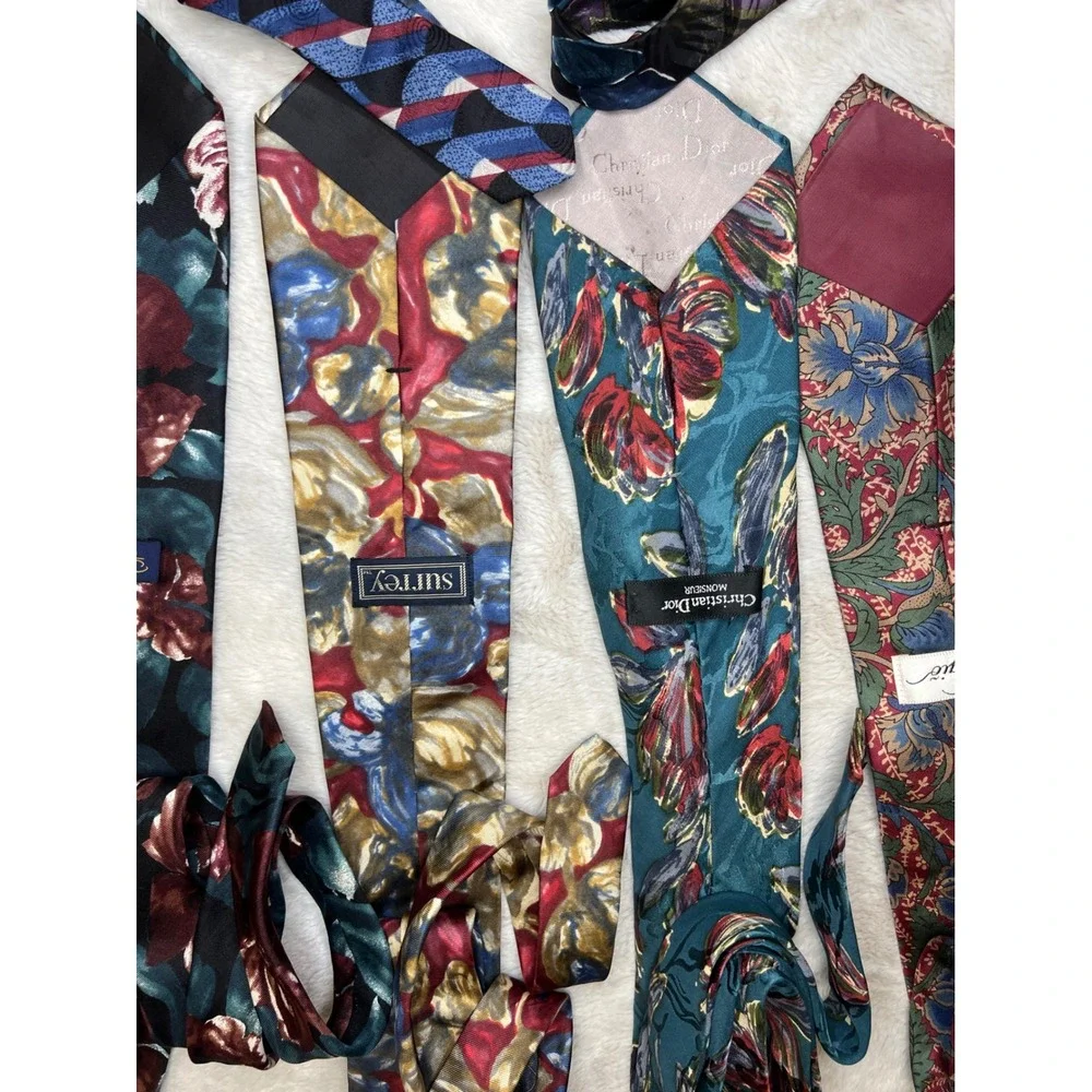 Vintage Mens Silk Necktie Lot Christian Dior Bugatti Floral Geometric Multi OS
